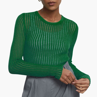 Top femme manches longues en dentelle-transparente élégant