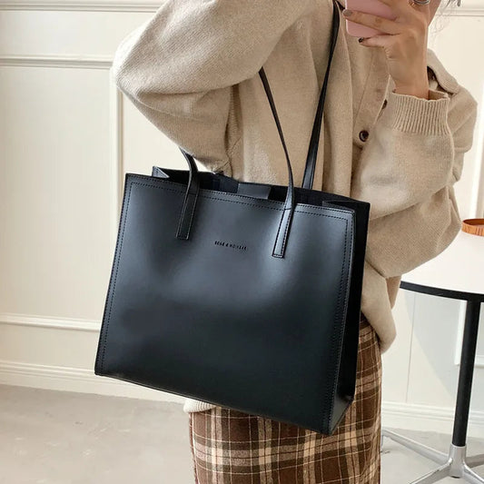 Sac à main femme cuir noir grand format élégant - PanierRoyale