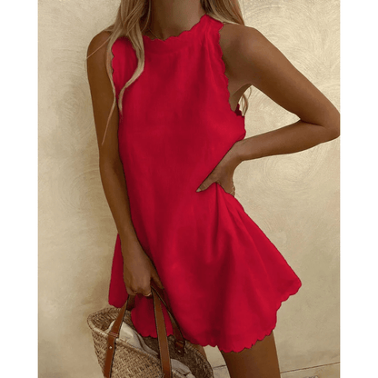 Robe Été Femme Élégante Sans Manches en Dentelle