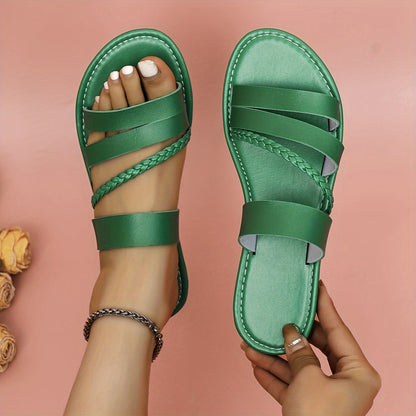Sandales Femmes Plates en Cuir Imitation Tressé Confort Été