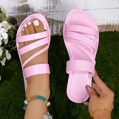 Tressalia™ – Sandales Plates Femme en Similicuir Tressé Été Confort