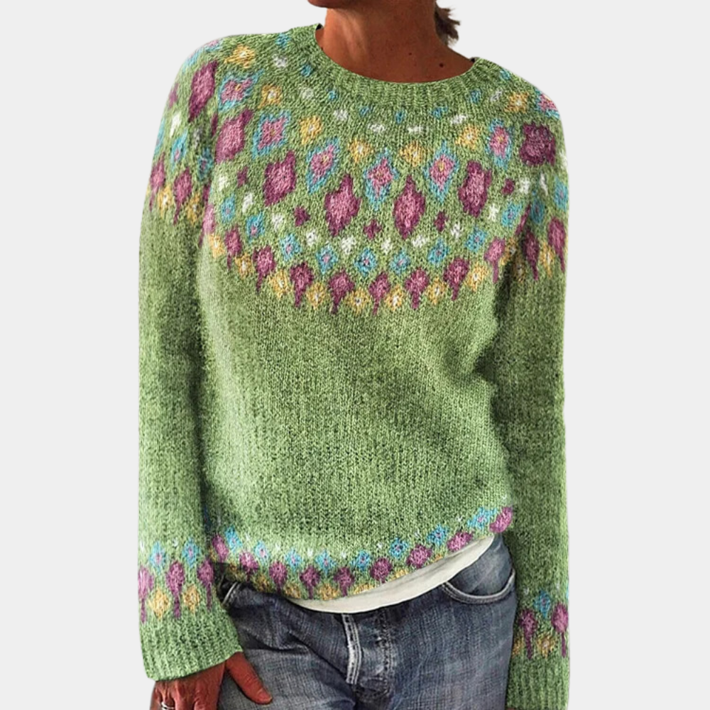 Pull Femme Laine Mélange Coloré Géométrique → Pull Femme Laine Douce Motif Géométrique