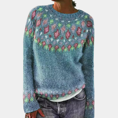 Pull Femme Laine Mélange Coloré Géométrique → Pull Femme Laine Douce Motif Géométrique