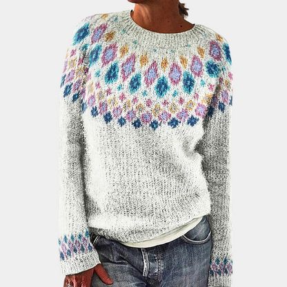 Pull Femme Laine Mélange Coloré Géométrique → Pull Femme Laine Douce Motif Géométrique