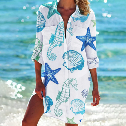 Robe Chemisier Femme Coton Lin Élégant et Confortable