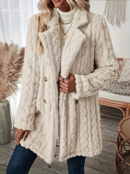 Manteau Long Classique En Tricot À Revers Crantés Pour Femme | Hiver