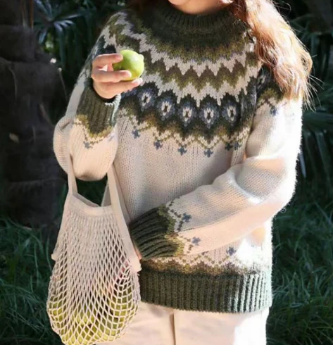 Pull Femme Laine Écossais Marine Chaud