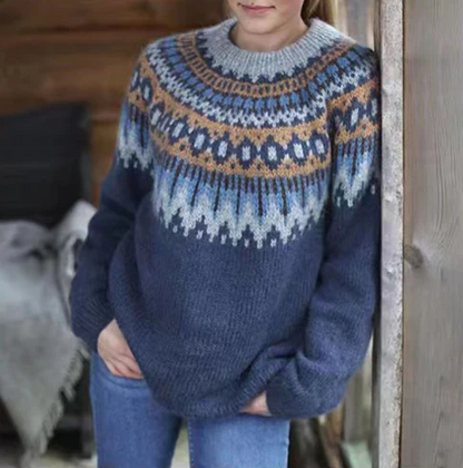 Pull Femme Laine Écossais Marine Chaud