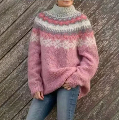 Pull Femme Laine Écossais Marine Chaud