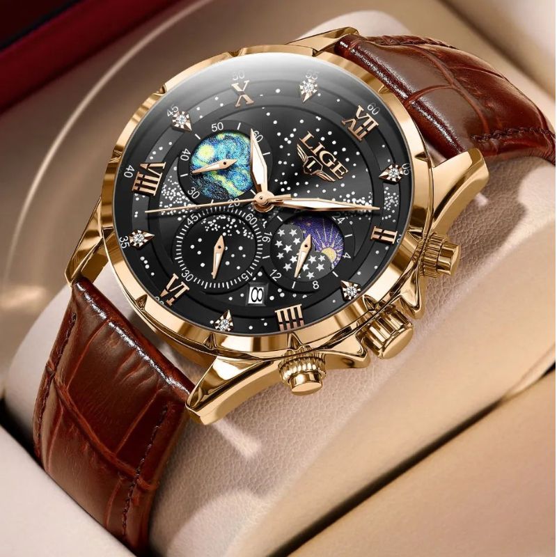 Montre Homme Élégante Cuir Brun