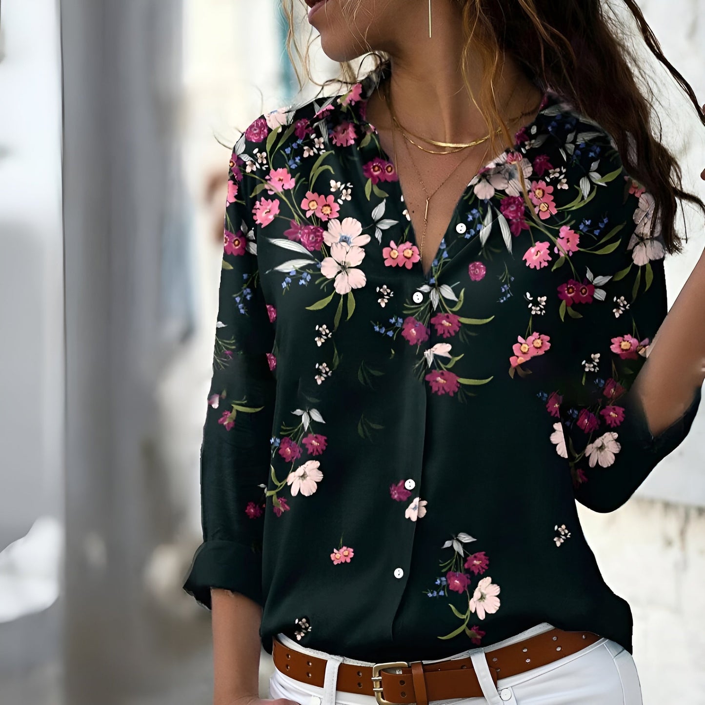 Blouse Femme Chic - Blouse Décontractée à Manches Longues en Tissu Doux