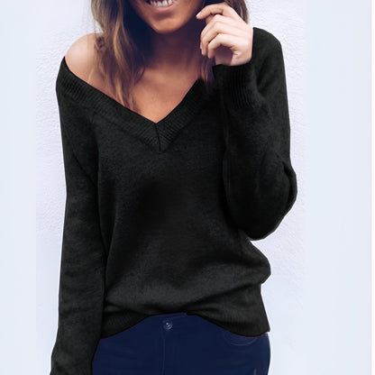 Pull Femme Col V Noir Chic et Élégant - PanierRoyale