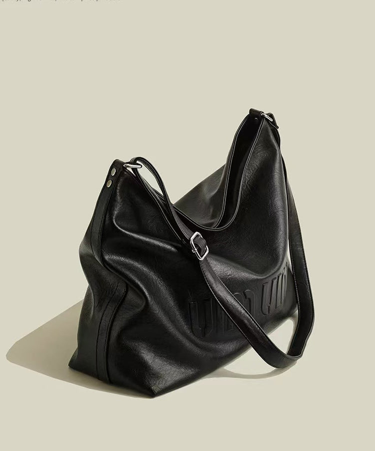 Stylish Black Faux Leather Messenger Bag - EasyApparels
