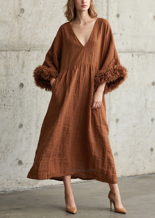 Soft Faux Fur Oversized Caramel Robe with Flared Sleeves - EasyApparels