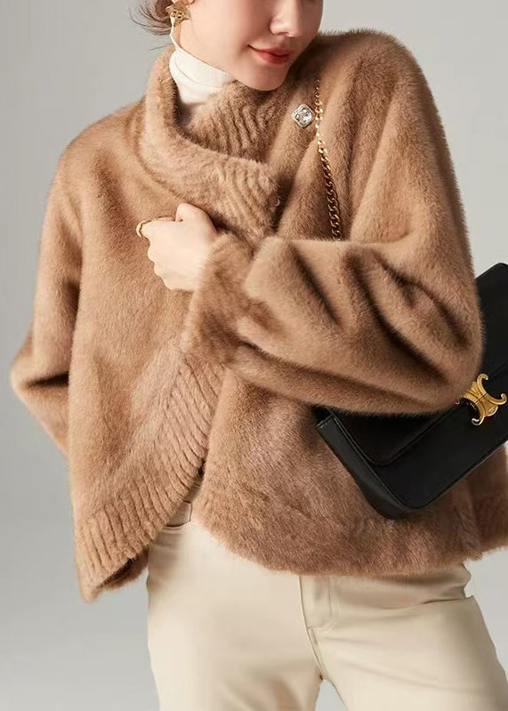Court Manteau kaki doux en fausse fourrure chaud hivernal - EasyApparels