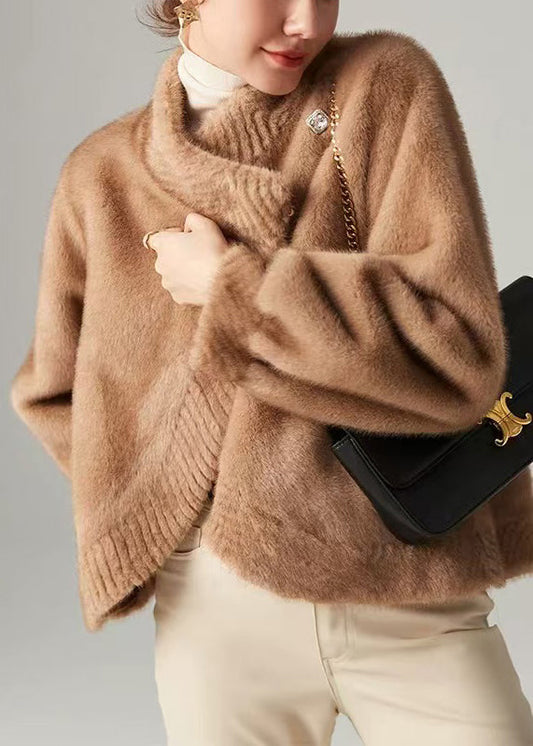 Court Manteau kaki doux en fausse fourrure chaud hivernal - EasyApparels
