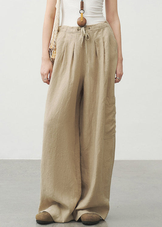 Pantalon lin léger beige avec poches et ceinture ajustable - EasyApparels