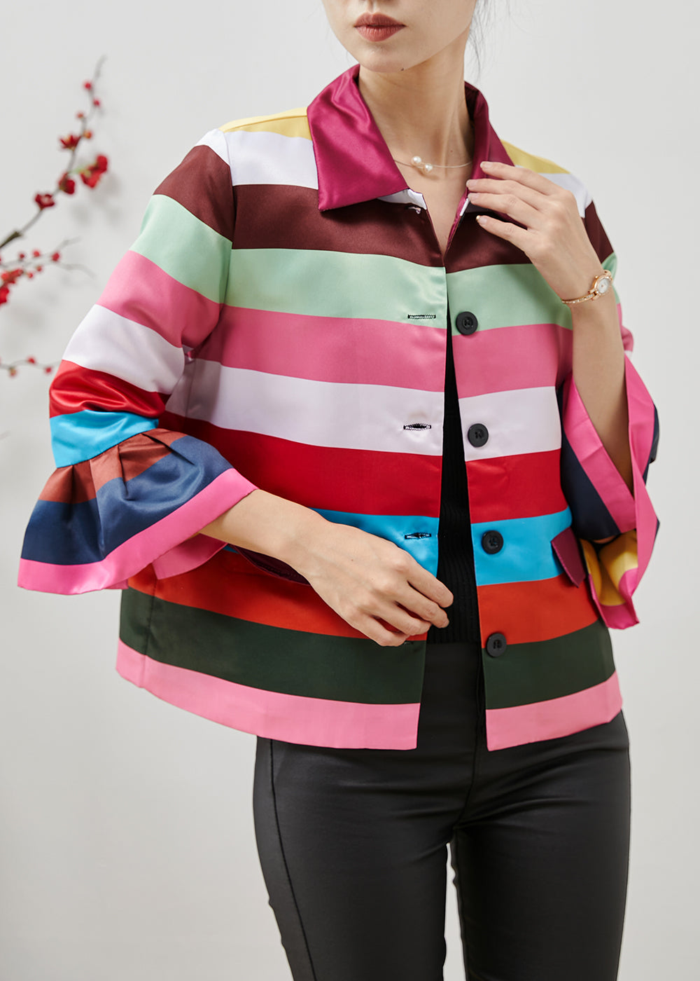 Chemises colorées en stretch patchwork à manches larges - EasyApparels