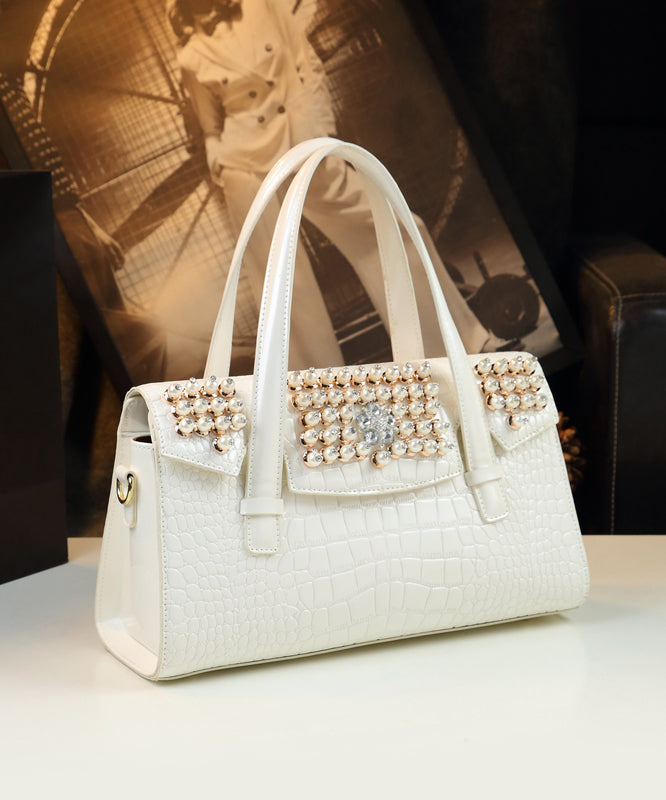 Sac à main en faux cuir blanc brodé avec strass - EasyApparels