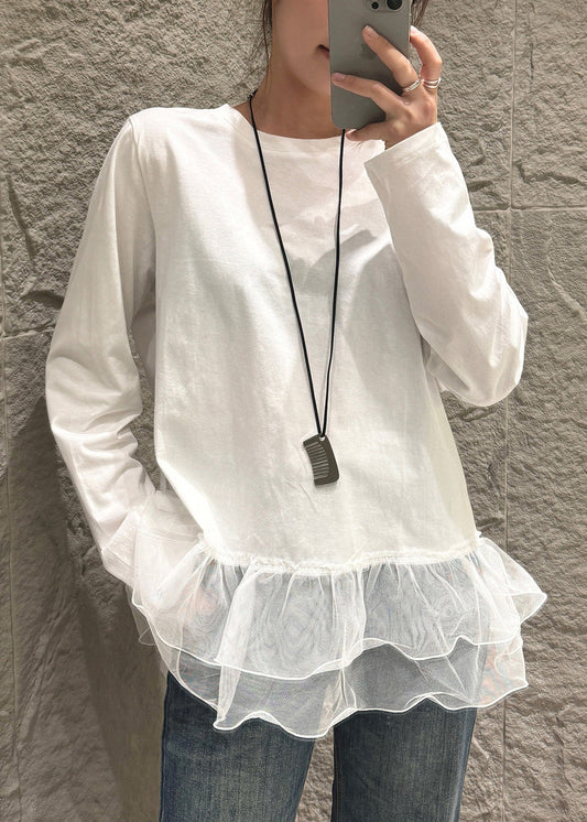 Large White Lace Patchwork Autumn Top - EasyApparels