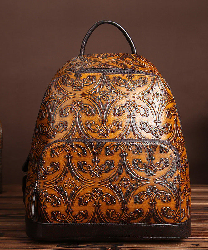 Grand sac à dos en cuir jaune épais et spacieux - EasyApparels