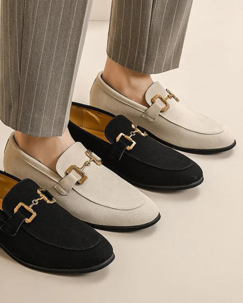 Loafer Homme Cuir Velours Élégant avec Détail Métal