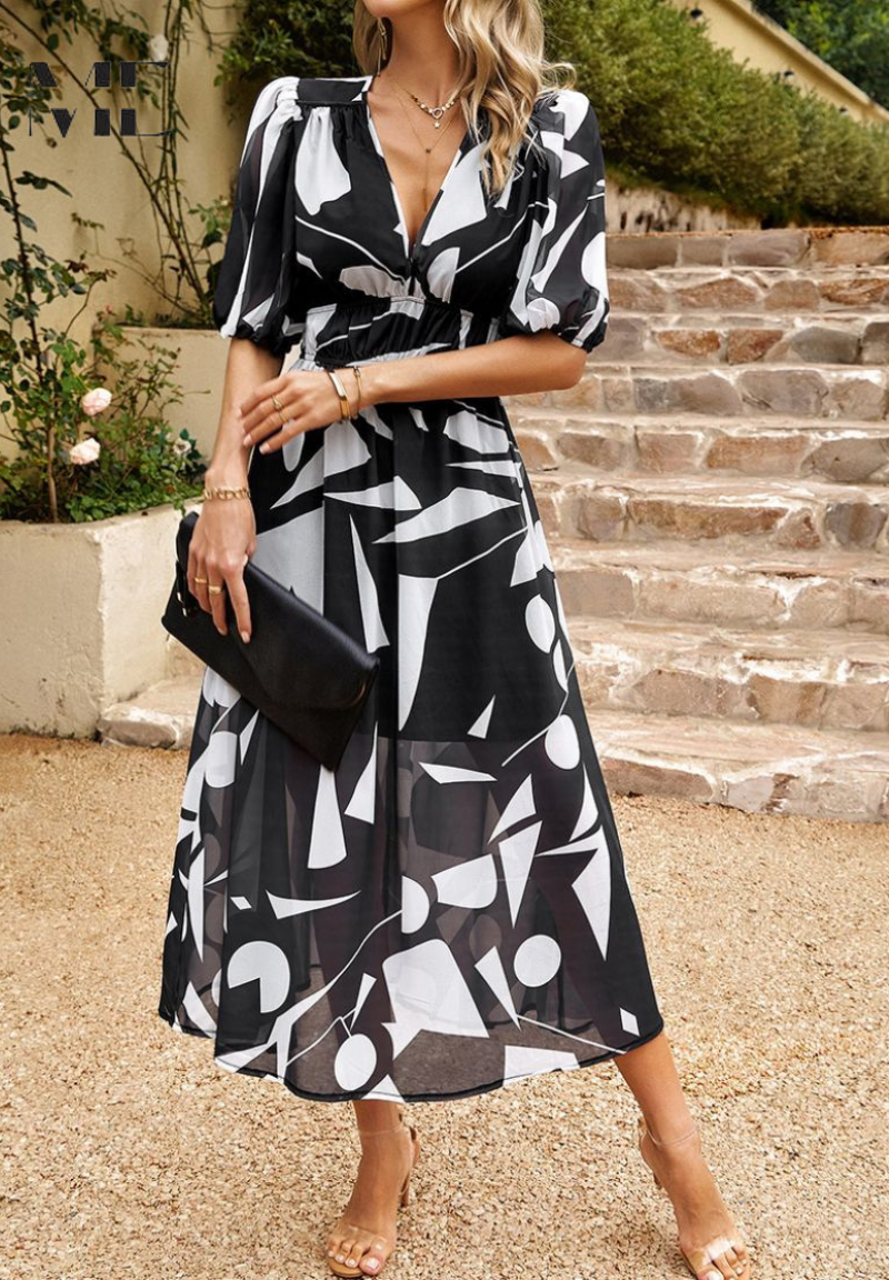 Robe Midi Imprimée Abstrait Féminine pour Femme