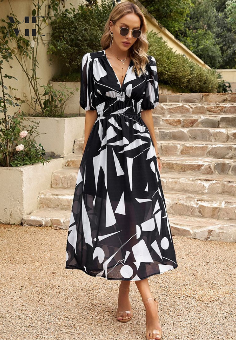 Robe Midi Imprimée Abstrait Féminine pour Femme