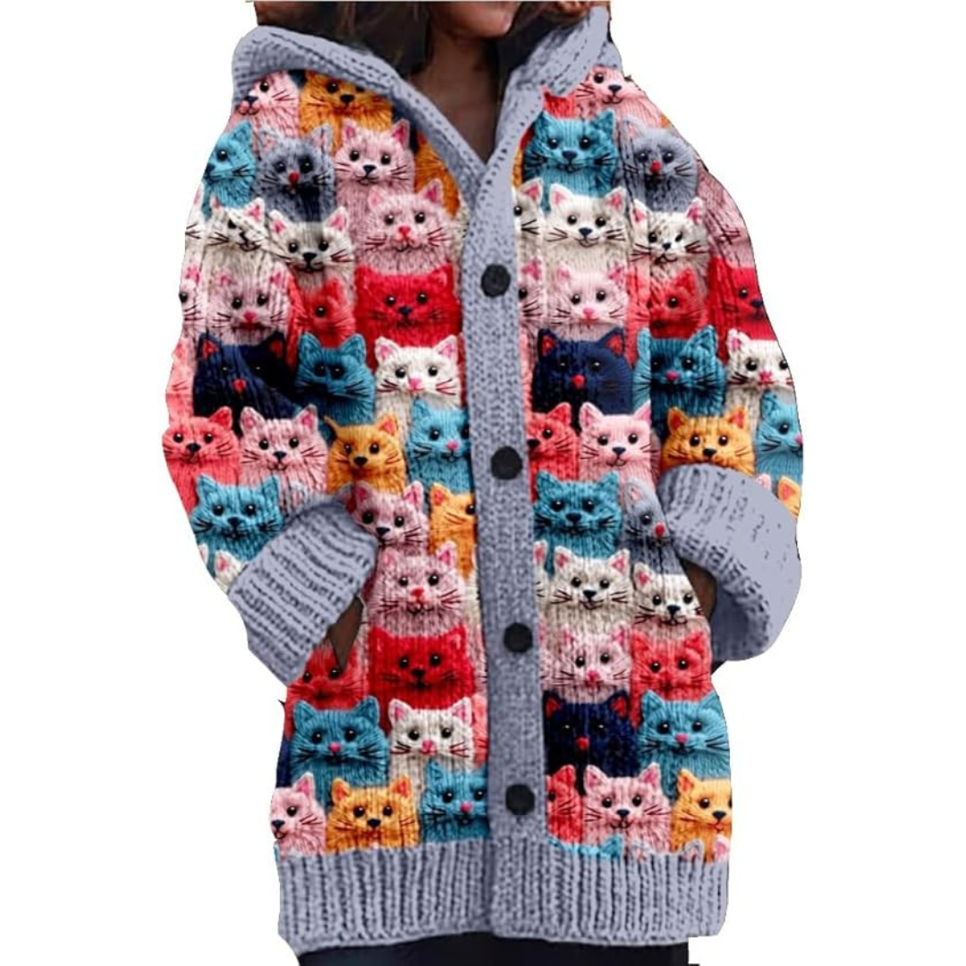 Cardigan femme grande taille à manches longues avec capuche et imprimé animalier