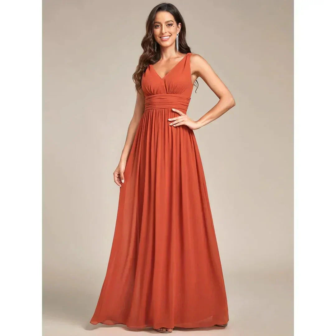 Robe Soirée Longue Femelle Sans Manches Col en V