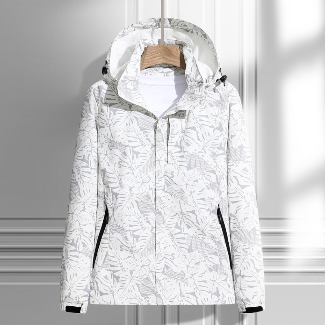 Veste femme à capuche imprimé feuille