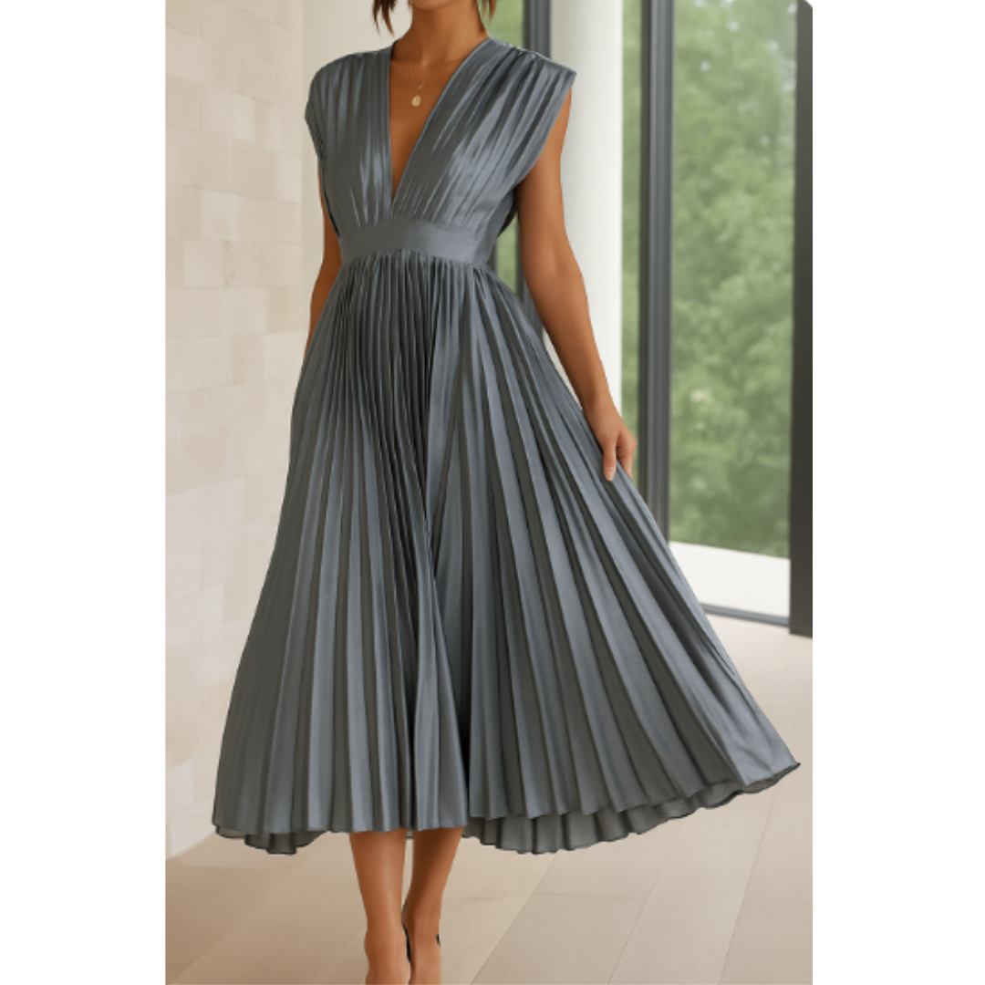 Robe Soirée Femme Col V Sans Manches Mi-Longue