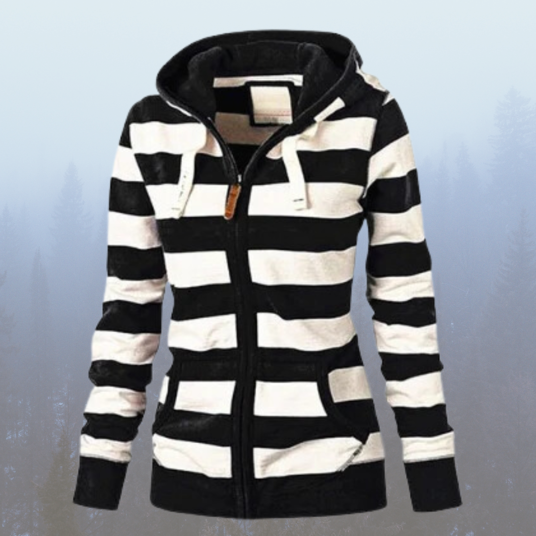 Sweat à capuche rayé doux et chaud avec poches latérales - PanierRoyale