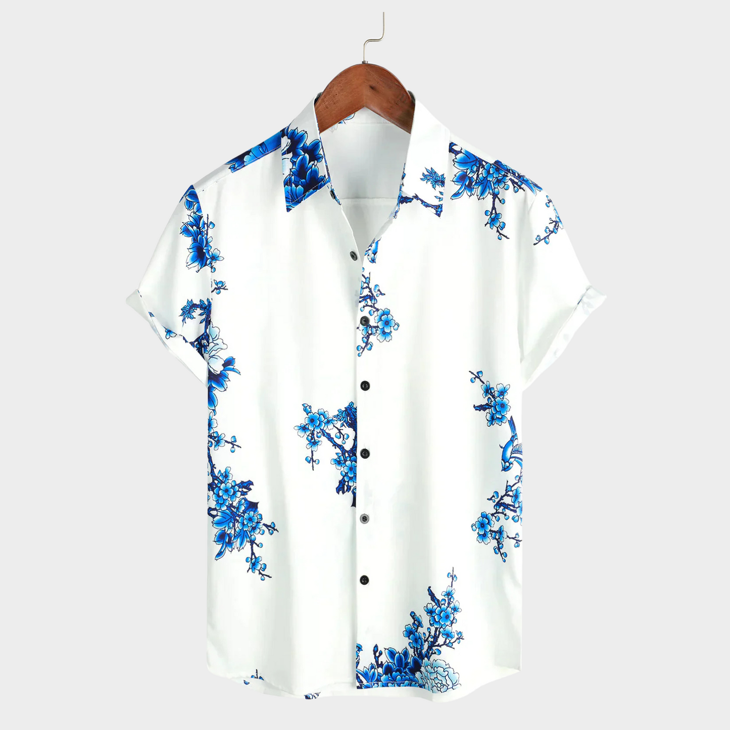 Chemise Homme Courte Manche Blanche Fleurs Été - BerlinGlamour