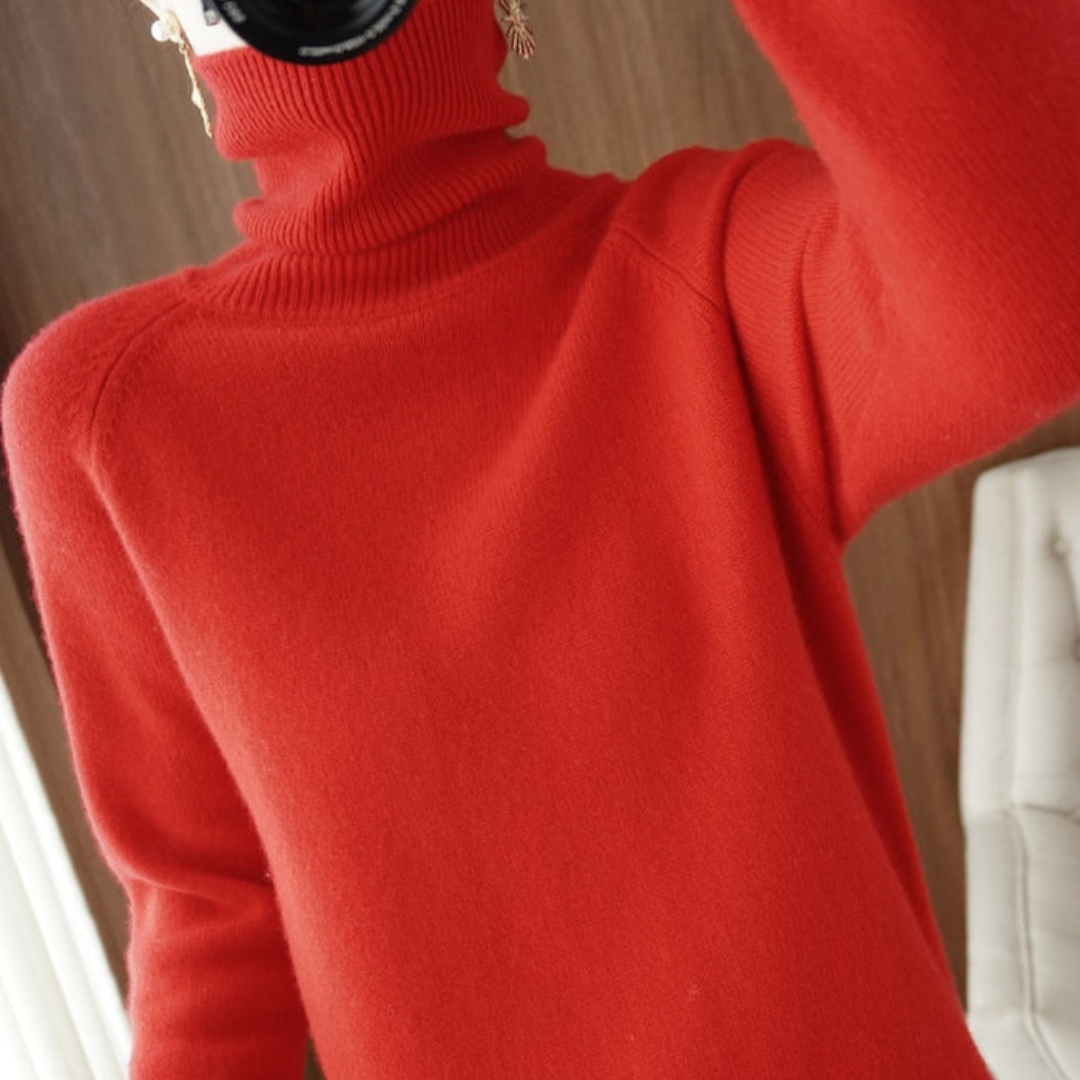 Pull Femme en Laine Mérinos Col Roulé Rose Pâle