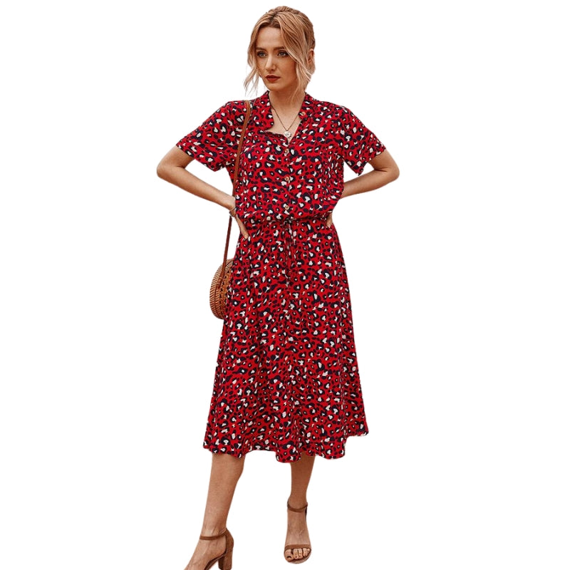 Robe Été Décontractée à Manches Courtes avec Ceinture Élastique