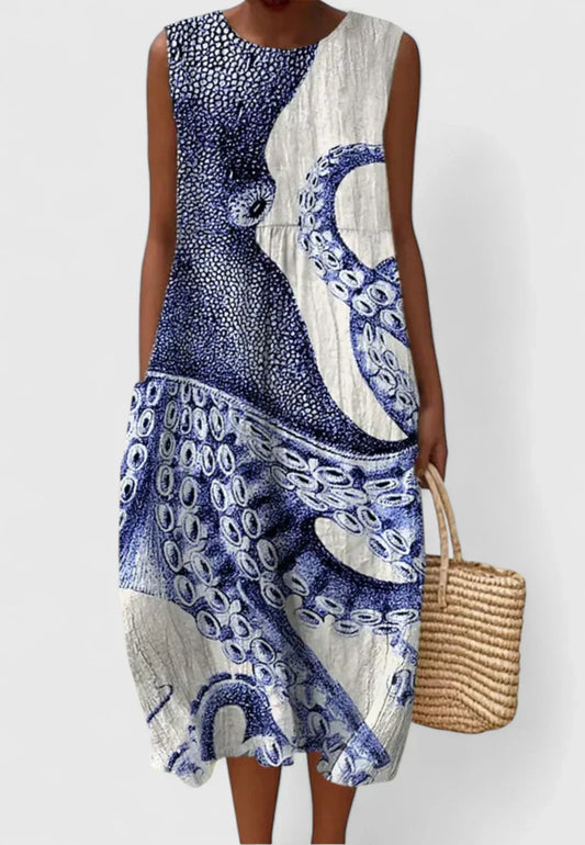 Robe de Plage Décontractée avec Imprimé Pieuvre - BerlinGlamour