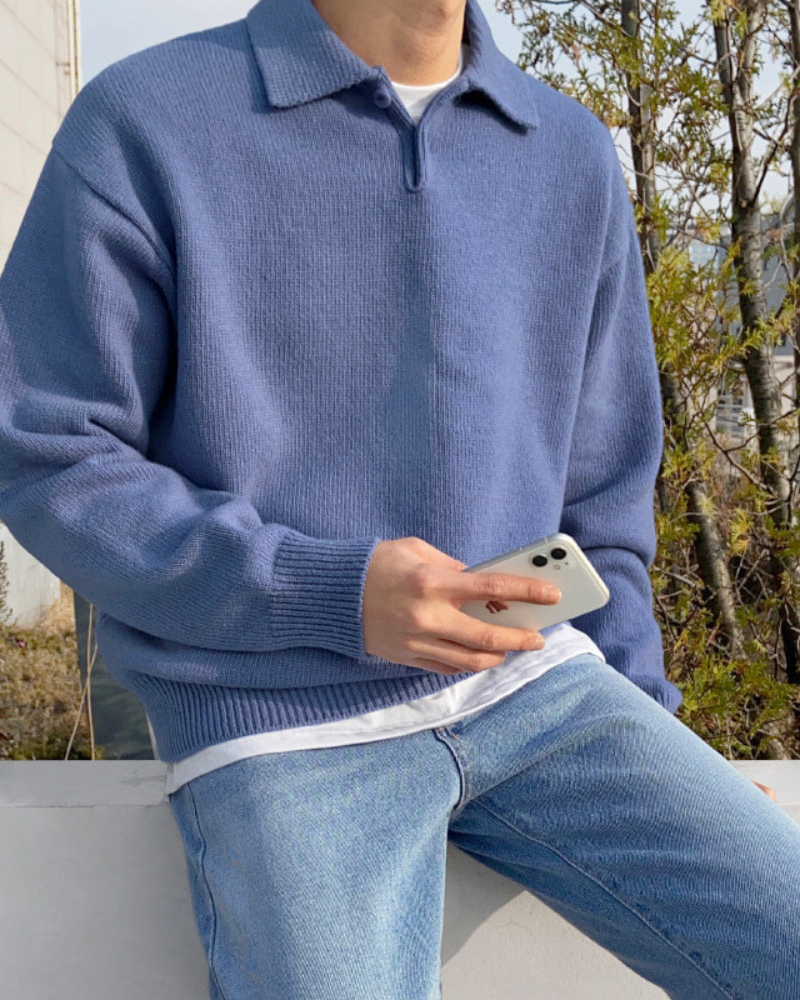 Pull Homme en Laine Chaud avec Col Polo