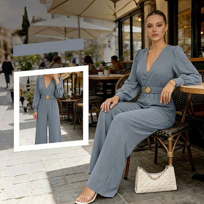 Combinaison Femme Col V Manches Bouffantes Ceinture Taille - PanierRoyale