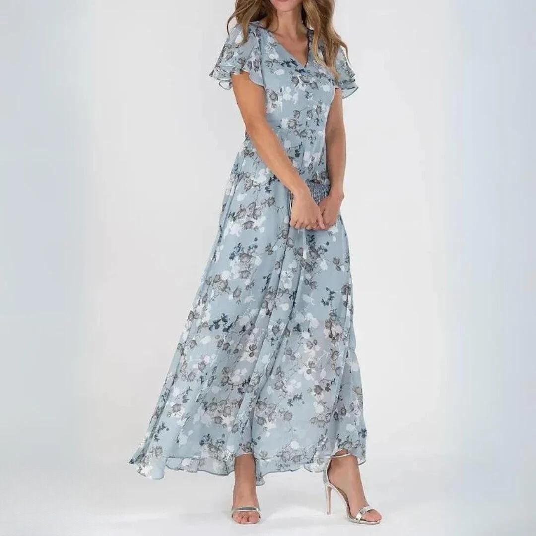 Robe Grande Taille Décolleté V et Imprimé Floral Élégante