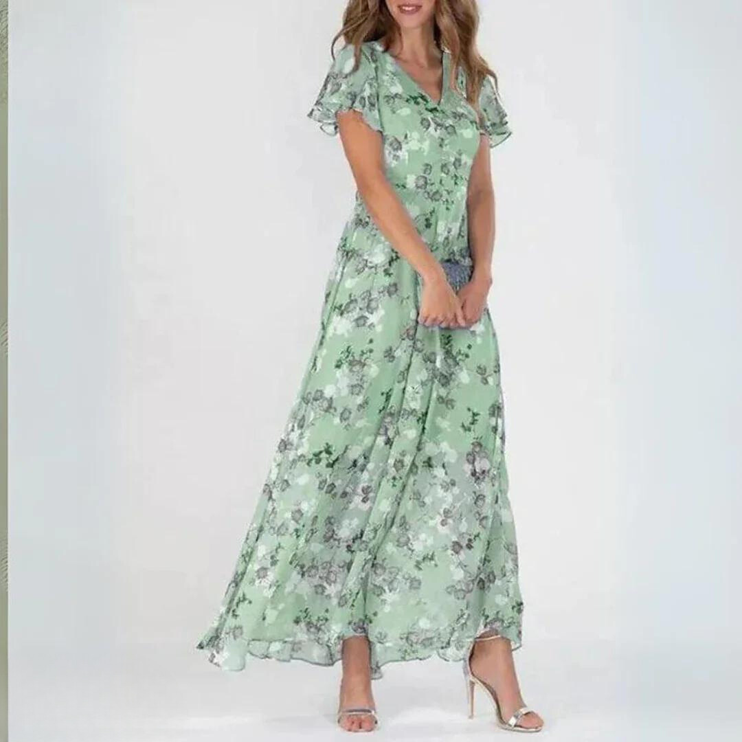Robe Grande Taille Décolleté V et Imprimé Floral Élégante