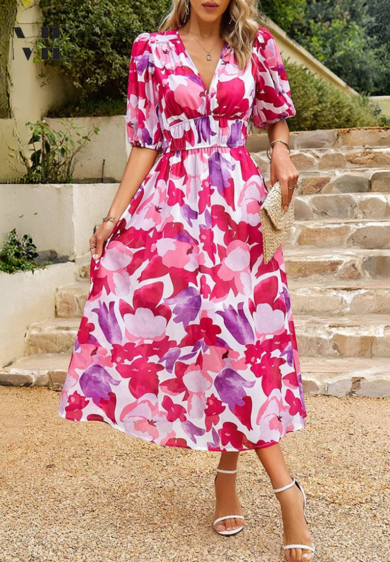 Robe Midi Imprimée Abstrait Féminine pour Femme