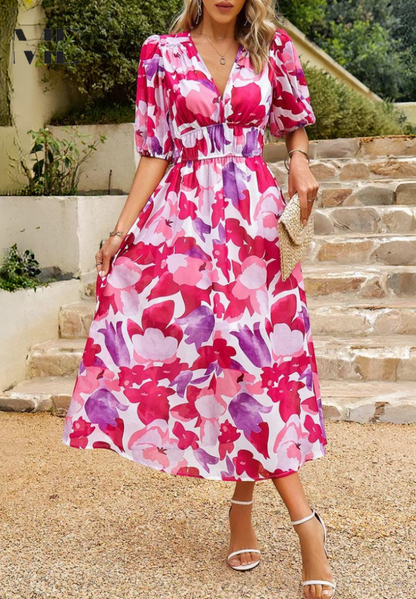 Robe Midi Imprimée Abstrait Féminine pour Femme