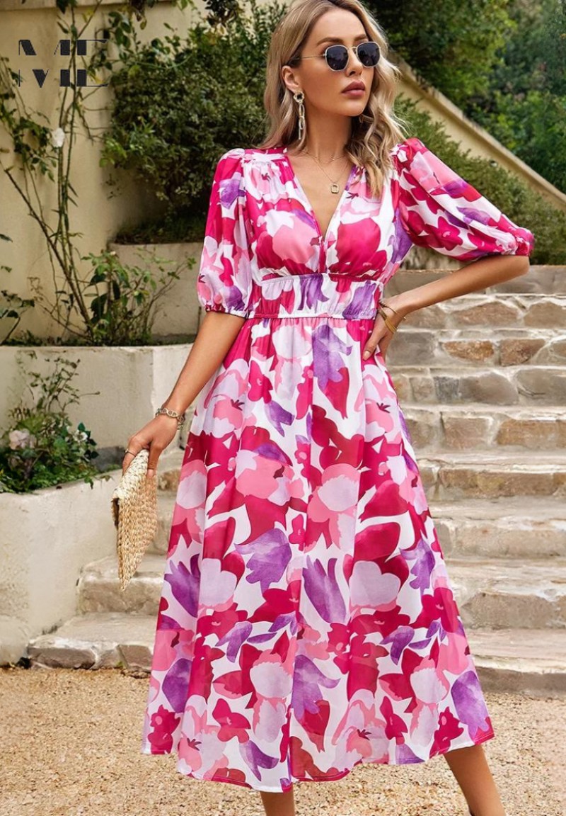 Robe Midi Imprimée Abstrait Féminine pour Femme