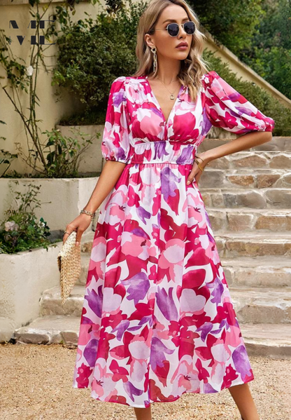 Robe Midi Imprimée Abstrait Féminine pour Femme