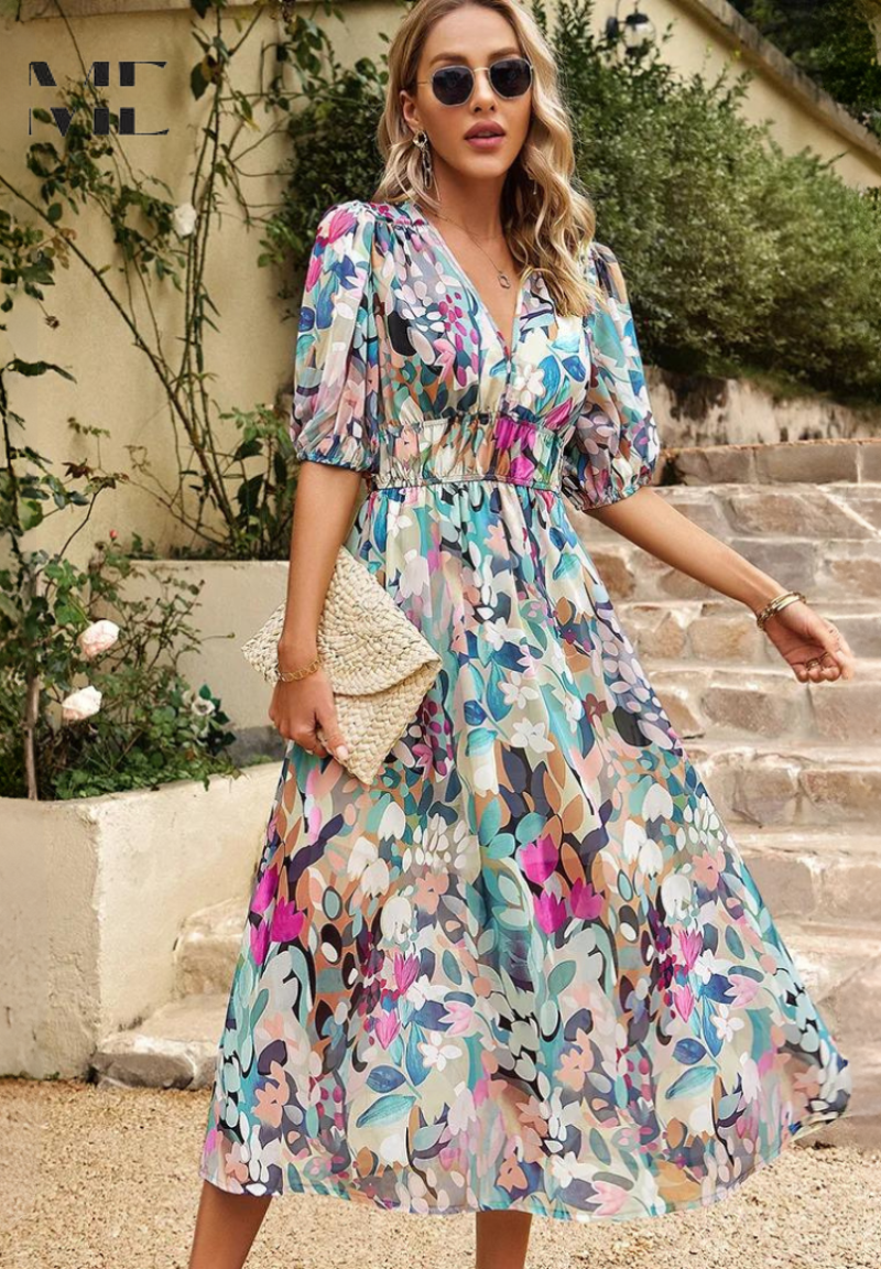 Robe Midi Imprimée Abstrait Féminine pour Femme