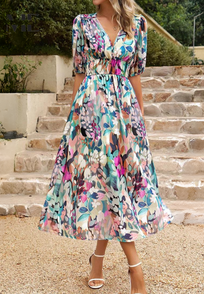 Robe Midi Imprimée Abstrait Féminine pour Femme