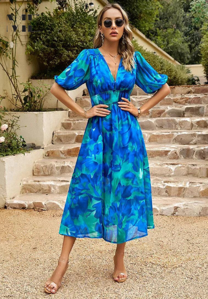 Robe Midi Imprimée Abstrait Féminine pour Femme