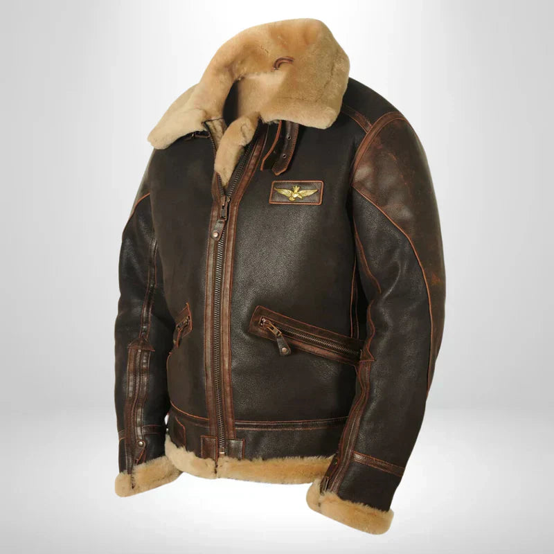 Blouson Aviateur Cuir avec Col en Fourrure - BerlinGlamour