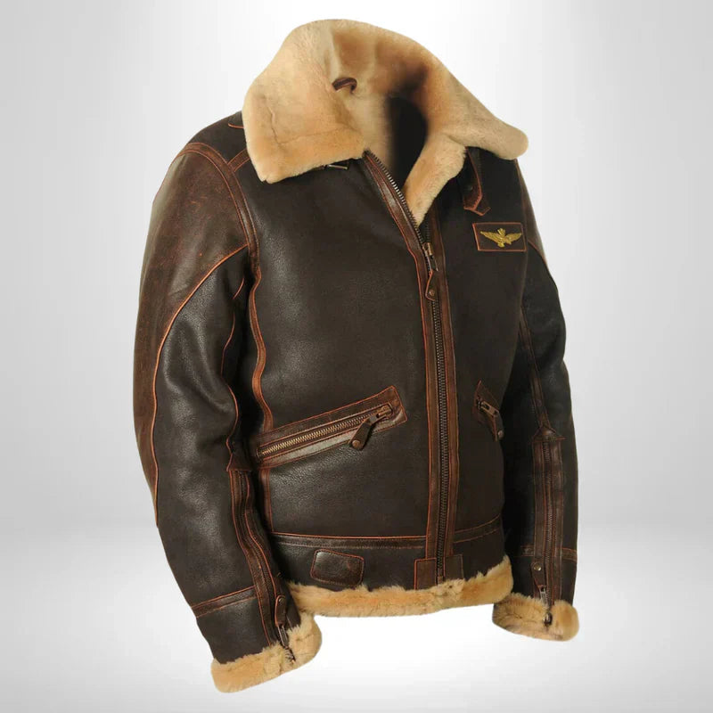 Blouson Aviateur Cuir avec Col en Fourrure